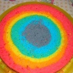 Visual do bolo arco-Ã­ris partido ao meio